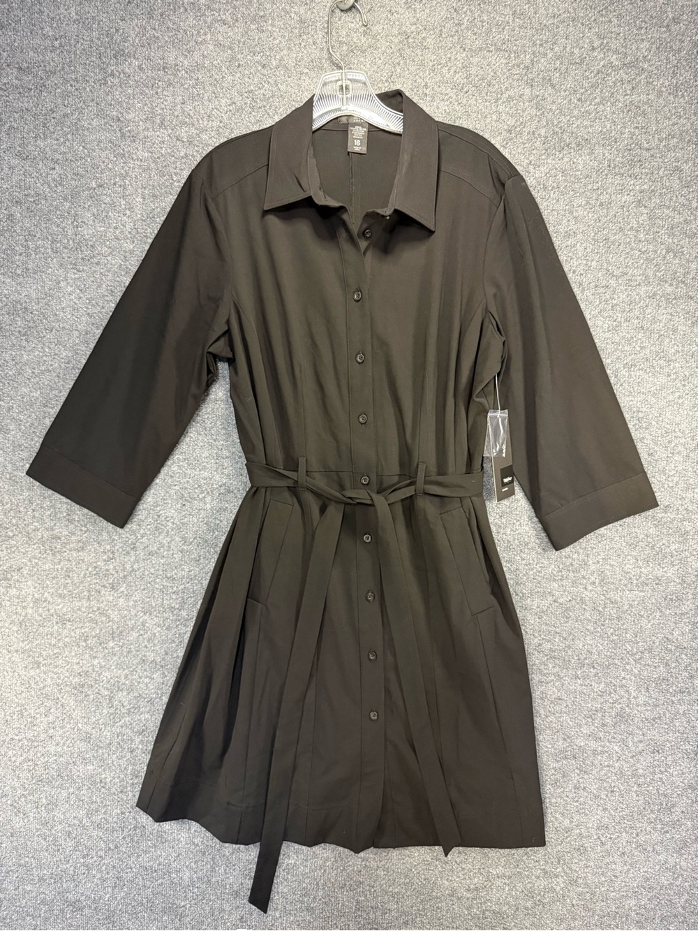 Massimo Black Button-Front Midi Shirt Dress with Tie